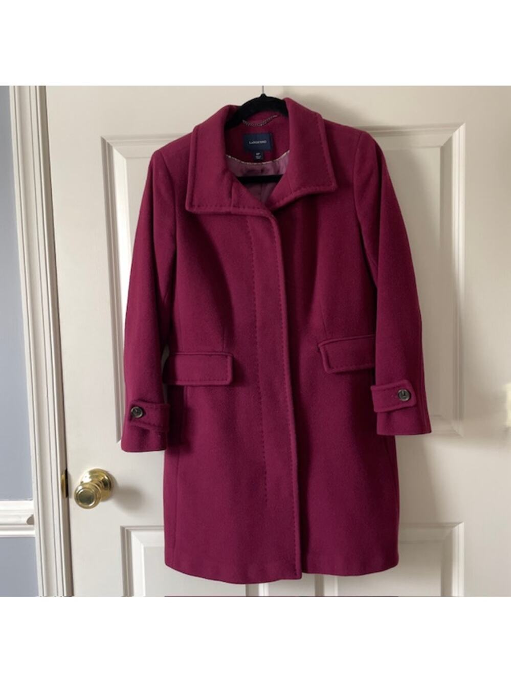Lands' End Wool Cashmere Blend Burgundy Tailored Coat Size 6P Quiet Luxury Style